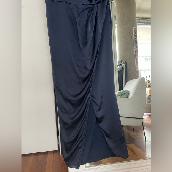 One shoulder satin navy maxi dress (altered/hemmed) - Picture 3 of 9